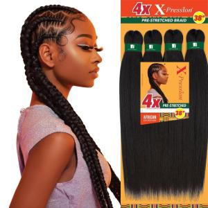 imageSensationnel Xpression prestretched braiding hair  4x braid 38 inch all kanekalon flame retardant synthetic braid for box braids and twists 1 pack 1 JETBLACKSM1B30