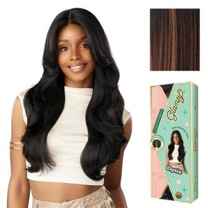 imageSensationnel Glamzy Lace Part Wigs  Elysia Glueless Hand Tied Wider V Parting Synthetic Hair 1 JETBLACKBALAYAGECHOCOLATE