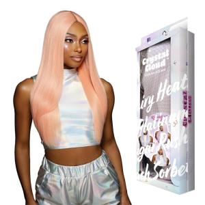 imageSensationnel ShearMuse Crystal Cloud Lace Wigs  Dulcia Wide 5 Inch Deep Parting Synthetic Preplucked Hairline Glueless Lacefront CORALPINKPEACHSORBET