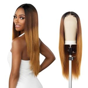 imageSensationnel Butta Lace Hhm Wigs  Straight 26 Inch Human Hair Blend Extra Wide 5 Inch Parting Preplucked Hairline Glueless Lacefront T4WINET4WINE
