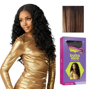 imageSensationnel Butta Lace Wigs  Crimp Vibe Extra Wide 5 Inch Deep Parting Synthetic Preplucked Hairline Glueless Lacefront BALAYAGESUNKISSED