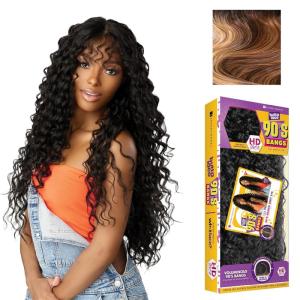 imageSensationnel Butta Lace 90Sbangs Wigs  Unit 916 Glueless Wide Deep Center Part Synthetic Preplucked Hairline 1 JETBLACKBALAYAGECARAMEL