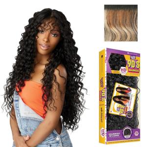 imageSensationnel Butta Lace 90Sbangs Wigs  Unit 916 Glueless Wide Deep Center Part Synthetic Preplucked Hairline 1 JETBLACKBALAYAGESUNKISSED