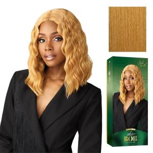 imageSensationnel Chicbob Lace Frontwig  Lob Unit 6 Face Framing Glueless Wig Wide 5 Inch Deep Part Synthetic Preplucked Hairline 1 JETBLACKSUNFLOWERBLONDE