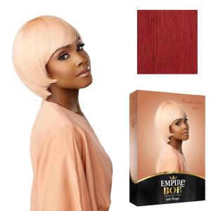 imageSensationnel Empire Bob Humanhair Wig  Mushroom Cut Face Framing Mesh Cap for Comfort With Bangs 1 JETBLACKFIERYRED