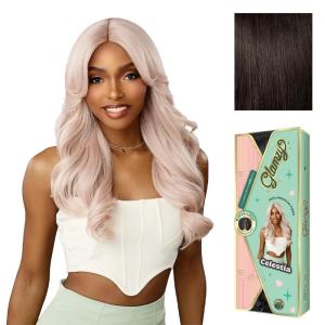imageSensationnel Glamzy Lace Part Wigs  Celestia Glueless Hand Tied Wider V Parting Synthetic Hair 1 JETBLACK2 DARKBROWN