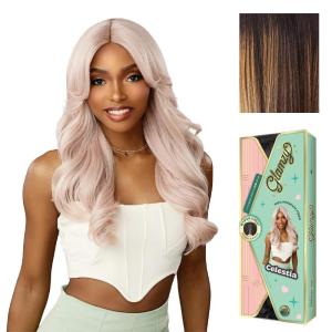 imageSensationnel Glamzy Lace Part Wigs  Celestia Glueless Hand Tied Wider V Parting Synthetic Hair 1 JETBLACKBALAYAGESUNKISSED