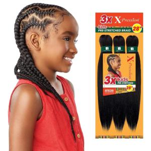 imageSensationnel XPression Prestretched Braiding Hair  3X Kids Braid 28 inch All Kanekalon Flame Retardant Synthetic Braid for Box Braids and Twists 1 pack 4 MEDBROWN1 JETBLACK