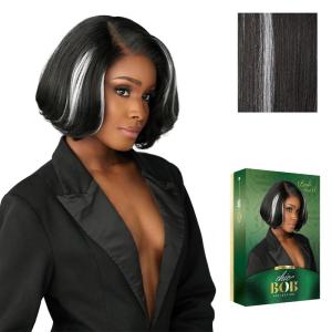 imageSensationnel Chicbob Lace Frontwig  Bob Unit 8 Face Framing Glueless Wig Wide 5 Inch Deep Part Synthetic Preplucked Hairline 1 JETBLACKBALAYAGEPLATINUM