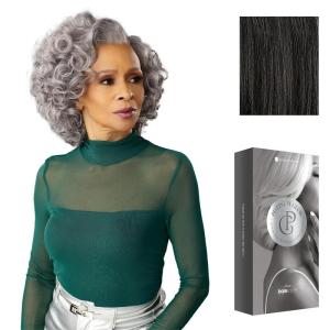 imageSensationnel Platinum Glow 13X6 Wig  Evine Lacefrontal Glueless human hair blend Preplucked Hairline 1 JETBLACKSHIMMERINGSILVER