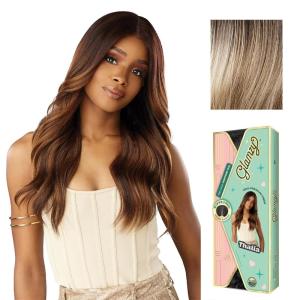 imageSensationnel Glamzy Lace Part Wig  Thalia Glueless Hand Tied Wider V Parting Synthetic Hair 1 JETBLACKBALAYAGEASHBLONDE