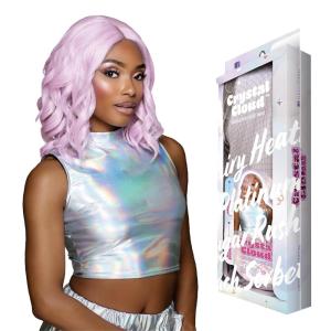 imageSensationnel ShearMuse Crystal Cloud Lace Wigs  Lustra Wide 5 Inch Deep Parting Synthetic Preplucked Hairline Glueless Lacefront CORALPINKFAIRYHEATHER