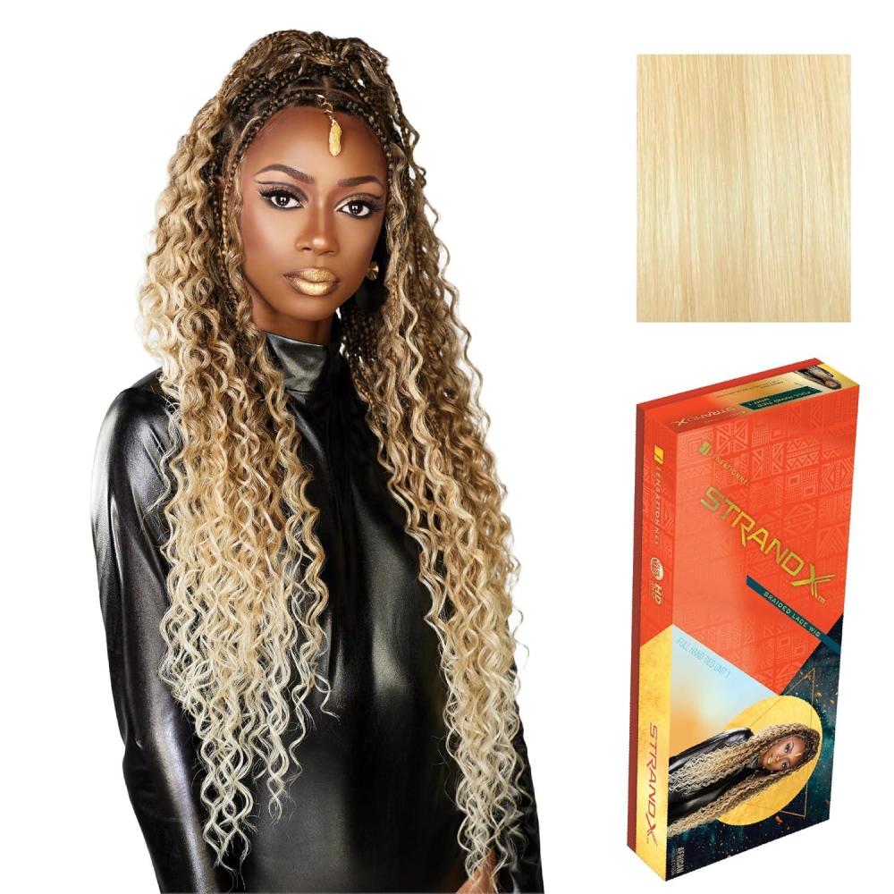 imageSensationnel Strand X Full Braided Lacewig  Unit 1 Boho Braid Style Hand Tied Kanekalon HD Glueless Wig 1 JETBLACK613 BLONDE