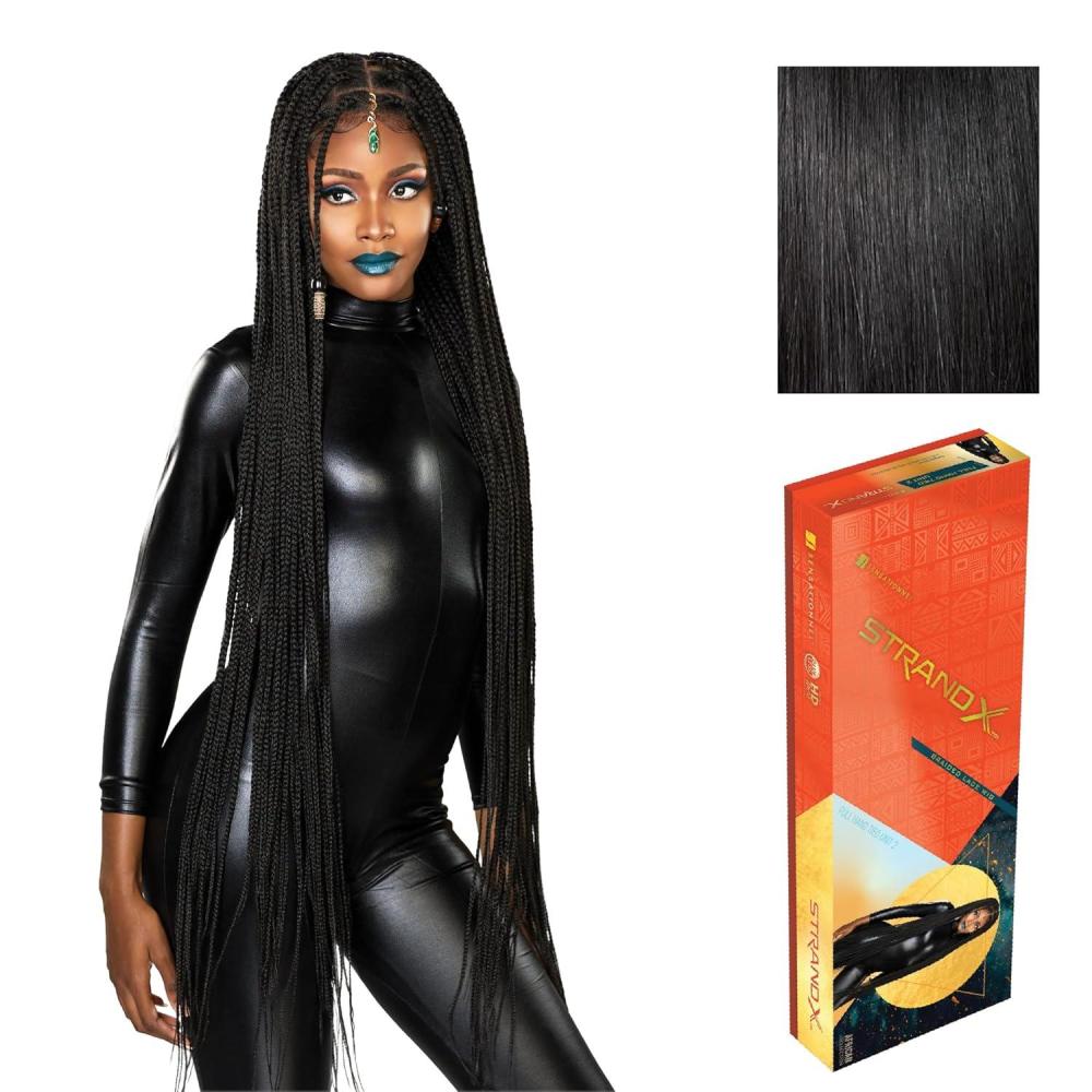 imageSensationnel Strand X Full Braided Lacewig  Unit 2 Box Braid Style Hand Tied Kanekalon HD Glueless Wig 1 JETBLACK1 JETBLACK