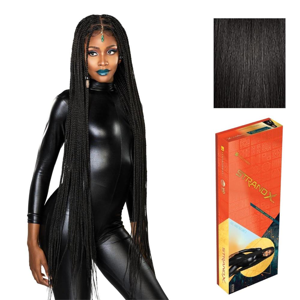 imageSensationnel Strand X Full Braided Lacewig  Unit 2 Box Braid Style Hand Tied Kanekalon HD Glueless Wig 1 JETBLACK1B OFFBLACK