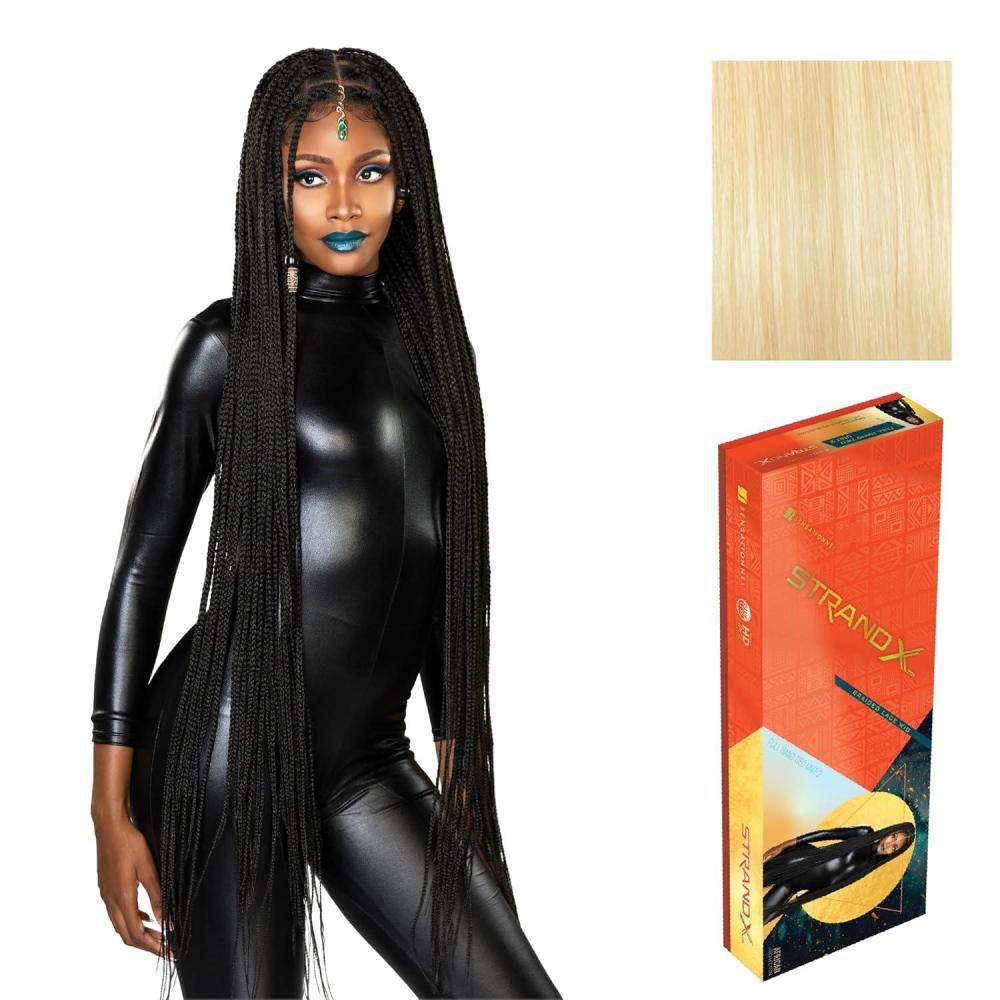 imageSensationnel Strand X Full Braided Lacewig  Unit 2 Box Braid Style Hand Tied Kanekalon HD Glueless Wig 1 JETBLACK613 BLONDE