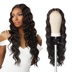 image:imageSensationnel Butta Lace Hhm Wigs  Loose Crimp 28 Inch Human Hair Blend Extra Wide 5 Inch Parting Preplucked Hairline Glueless Lacefront BALAYAGEPLATINUMBALAYAGEPLATINUM