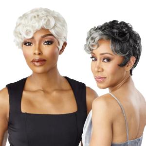 image:imageSensationnel Empire Human Hair Wig  Salt And Pepper Flora Contouring Mesh Cap Heat Safe 1 JETBLACKRED