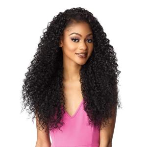 image:imageSensationnel Instant Weave Half Wig  5 Synthetic Blendwig Adjustable Drawstring for Seamless Hair Blending 1 JETBLACK4 MEDBROWN