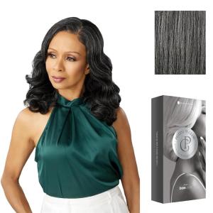 image:imageSensationnel Platinum Glow 13X6 Wig  Nadine Lacefrontal Glueless human hair blend Preplucked Hairline 1 JETBLACKSTEELGRAY
