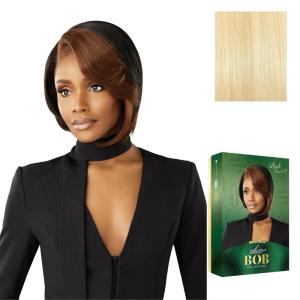 image:imageSensationnel Chicbob Lace Frontwig  Bob Unit 11 Face Framing Glueless Wig Wide 5 Inch Deep Part Synthetic Preplucked Hairline 1 JETBLACK613 BLONDE