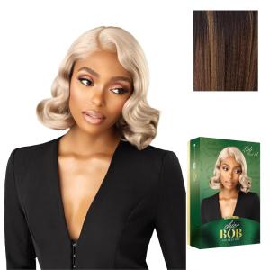 image:imageSensationnel Chicbob Lace Frontwig  Lob Unit 11 Face Framing Glueless Wig Wide 5 Inch Deep Part Synthetic Preplucked Hairline 1 JETBLACKBALAYAGEHAZELNUT