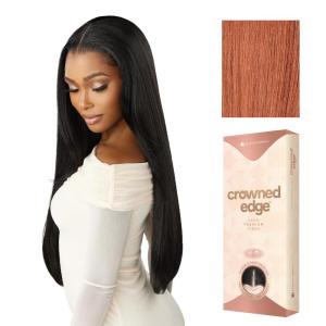 image:imageSensationnel Crowned Edge Widows Peak Lacewig  Straight 28 Inch Glueless 13x5 HD Lace Frontal Synthetic Wig with Preplucked Preshaped Hairline 1 JETBLACKCHOCOLATECOPPER