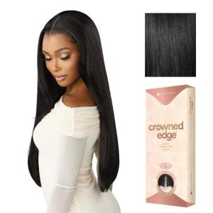 image:imageSensationnel Crowned Edge Widows Peak Lacewig  Straight 28 Inch Glueless 13x5 HD Lace Frontal Synthetic Wig with Preplucked Preshaped Hairline 1 JETBLACK1 JETBLACK