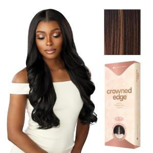 image:imageSensationnel Crowned Edge Widows Peak Lacewig  Wavy 26 Inch Glueless 13x5 HD Lace Frontal Synthetic Wig with Preplucked Preshaped Hairline 1 JETBLACKBALAYAGECHOCOLATE