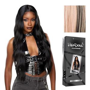 image:imageSensationnel HexDoll 13X4 Lace Wig  Roxane Lacefrontal Glueless Synthetic with Natural Density Preplucked Hairline 1 JETBLACKBALAYAGECHARCOALROSE