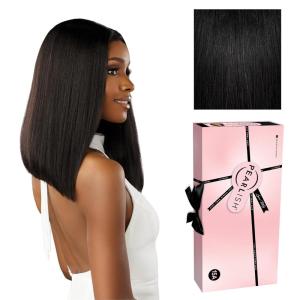 image:imageSensationnel Pearlish 13x4 Lace Frontal Wig  Straight 16 inch Soft Virgin Remy 15A Human Hair Glueless Bleached Knots and Preplucked 613 BLONDENATURALBLACK