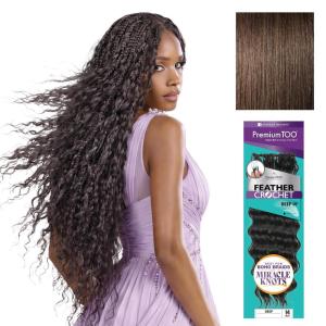 image:imageSensationnel PremToo Feather Crochet Braidinghair  Deep Human Hair Blend with Pre Seperated Strands for Boho Braids and Miracle Knots 14 inch 1 JETBLACK4 MEDBROWN
