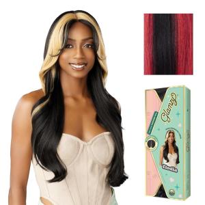 image:imageSensationnel Glamzy Lace Part Wig  Elodia Glueless Hand Tied Wider V Parting Synthetic Hair 1 JETBLACKHBRED1