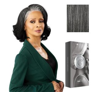 image:imageSensationnel Platinum Glow 13X6 Wig  Adeline Lacefrontal Glueless Pre Cut Lace human hair blend Preplucked Hairline 1 JETBLACKSTEELGRAY