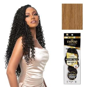 image:imageSensationnel Empire Feather Crochet Braiding Hair  Body Wave Humanhair for Boho Braids and Miracle Knots Pre Separated 50 strands 10 inch 1 JETBLACK27 HONEYBLONDE