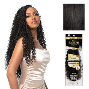 image:imageSensationnel Empire Feather Crochet Braiding Hair  Ripple Wave Human Hair for Boho Braids and Miracle Knots Pre Separated 50 strands 10 inch 1 JETBLACK1B OFFBLACK