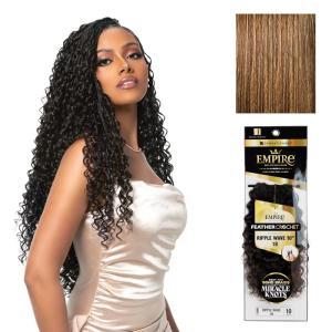 image:imageSensationnel Empire Feather Crochet Braiding Hair  Ripple Wave Human Hair for Boho Braids and Miracle Knots Pre Separated 50 strands 10 inch 1 JETBLACKS427