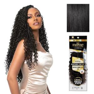 image:imageSensationnel Empire Feather Crochet Braiding Hair  Ripple Wave Human Hair for Boho Braids and Miracle Knots Pre Separated 50 strands 10 inch 1 JETBLACK1 JETBLACK