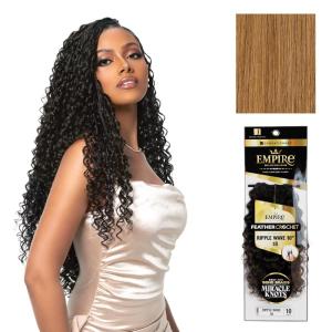 image:imageSensationnel Empire Feather Crochet Braiding Hair  Ripple Wave Human Hair for Boho Braids and Miracle Knots Pre Separated 50 strands 10 inch 1 JETBLACK27 HONEYBLONDE