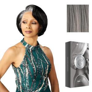 image:imageSensationnel Platinum Glow 13X6 Wig  Maxine Lacefrontal Glueless Precut Human Hair Blend and Preplucked Hairline 1 JETBLACKSILVERSTORM