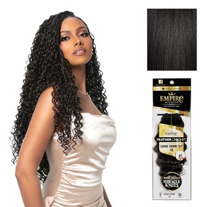 image:imageSensationnel Empire Feather Crochet Braiding Hair  Loose Crimp Human Hair for Boho Braids and Miracle Knots Pre Separated 50 strands 10 inch 1 JETBLACK1B OFFBLACK