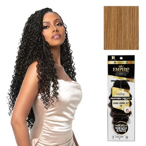 image:imageSensationnel Empire Feather Crochet Braiding Hair  Loose Crimp Human Hair for Boho Braids and Miracle Knots Pre Separated 50 strands 10 inch 1 JETBLACK27 HONEYBLONDE