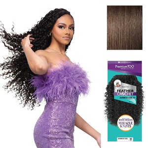 image:imageSensationnel PremToo Feather Crochet Braidinghair  Burmese Curl Human Hair Blend with Pre Separated 50 Strands for Boho Braids and Miracle Knots 14 inch 1 JETBLACK4 MEDBROWN