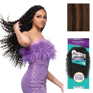 image:imageSensationnel PremToo Feather Crochet Braidinghair  Burmese Curl Human Hair Blend with Pre Separated 50 Strands for Boho Braids and Miracle Knots 14 inch 1 JETBLACKS430
