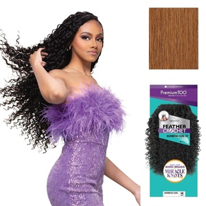 image:imageSensationnel PremToo Feather Crochet Braidinghair  Burmese Curl Human Hair Blend with Pre Separated 50 Strands for Boho Braids and Miracle Knots 14 inch 1 JETBLACK30 LIGHTAUBURN