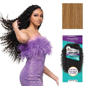 image:imageSensationnel PremToo Feather Crochet Braidinghair  Burmese Curl Human Hair Blend with Pre Separated 50 Strands for Boho Braids and Miracle Knots 14 inch 1 JETBLACK27 HONEYBLONDE