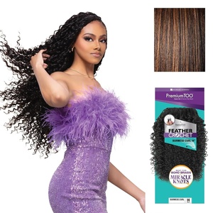image:imageSensationnel PremToo Feather Crochet Braidinghair  Burmese Curl Human Hair Blend with Pre Separated 50 Strands for Boho Braids and Miracle Knots 14 inch 1 JETBLACKS1B30