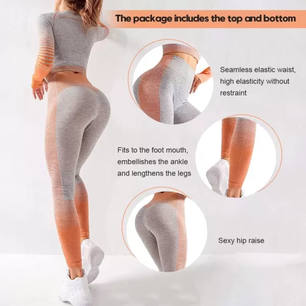 2 Piece Workout Sets for Women Long Sleeve Short Sleeve Yoga Outfits Seamless Ribbed Crop Top High Waist Legging