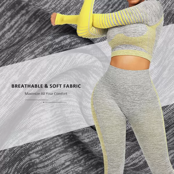 2 Piece Workout Sets for Women Long Sleeve Short Sleeve Yoga Outfits Seamless Ribbed Crop Top High Waist Legging