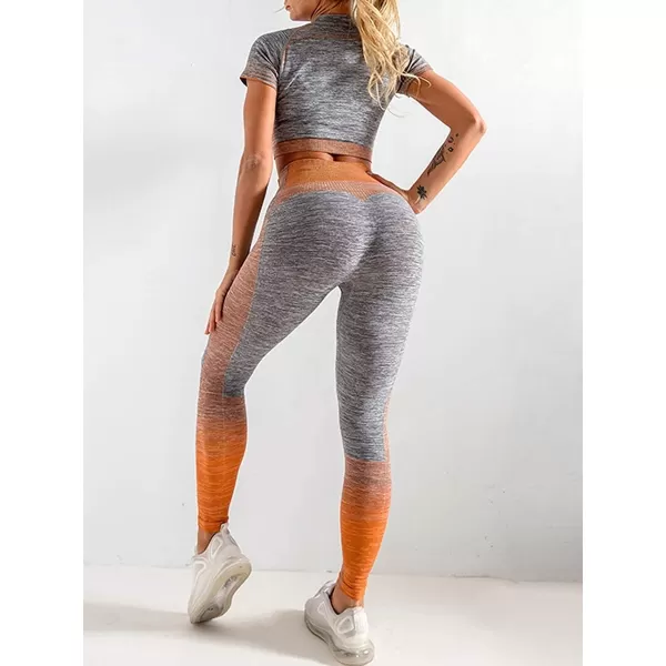 2 Piece Workout Sets for Women Long Sleeve Short Sleeve Yoga Outfits Seamless Ribbed Crop Top High Waist Legging